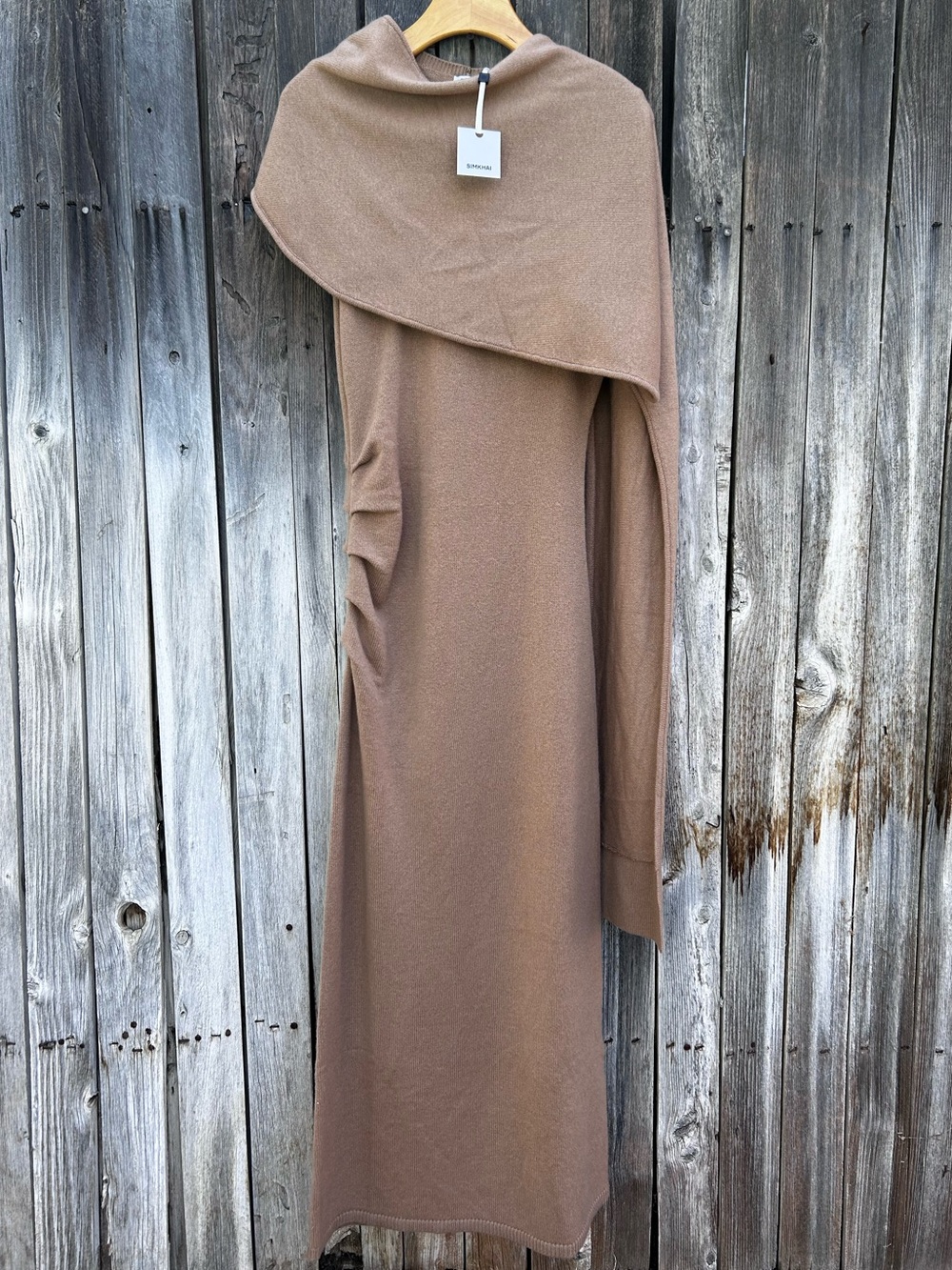NWT Simkhai Hathaway Shawl Midi Dress Wool Cashmere Camel L
